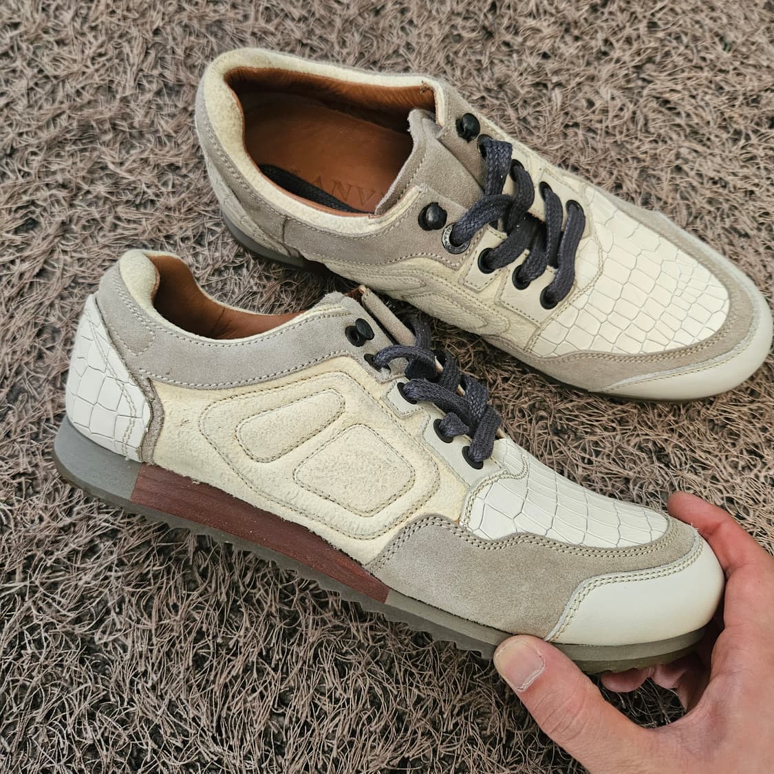 랑방(LANVIN) 화이트 레더 스웨이드 블럭 스니커즈 6size 상품이미지3