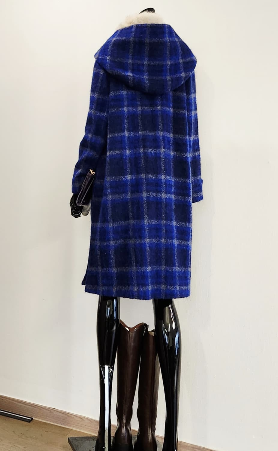 블루체크 모헤어 후드코트 상품이미지5