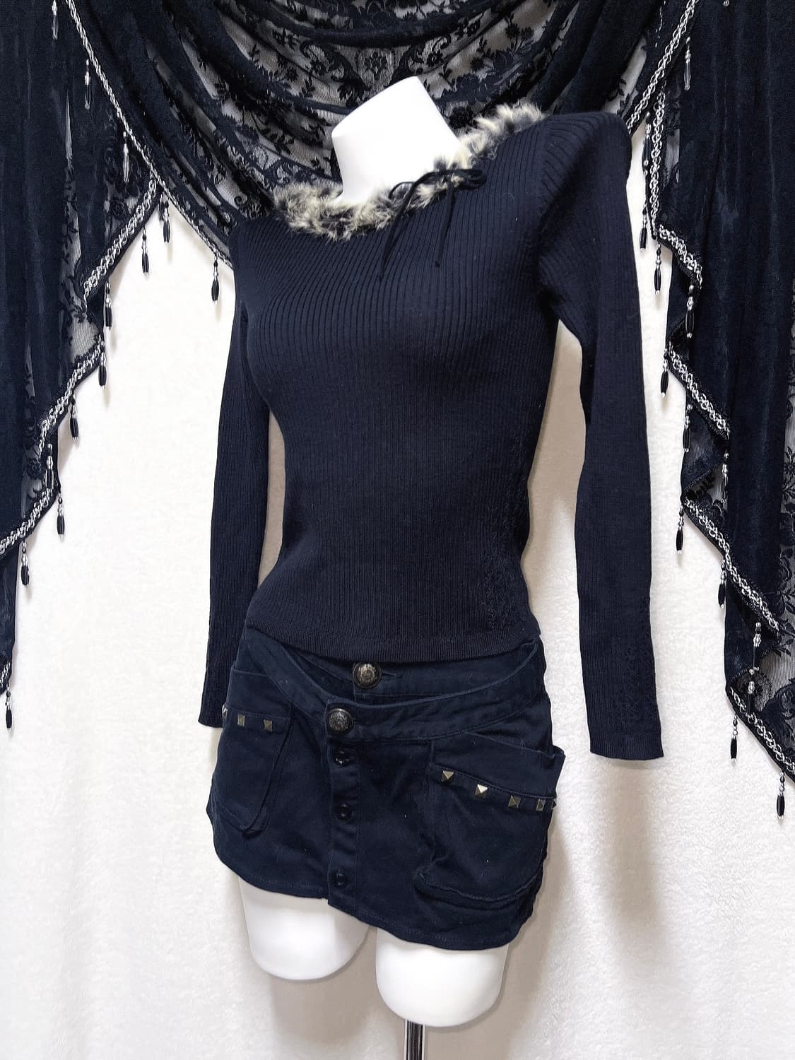 래빗퍼트리밍 오네갸루 펑크 y2k 00 와투케 섹시 골지 니트 긴팔탑 상품이미지6