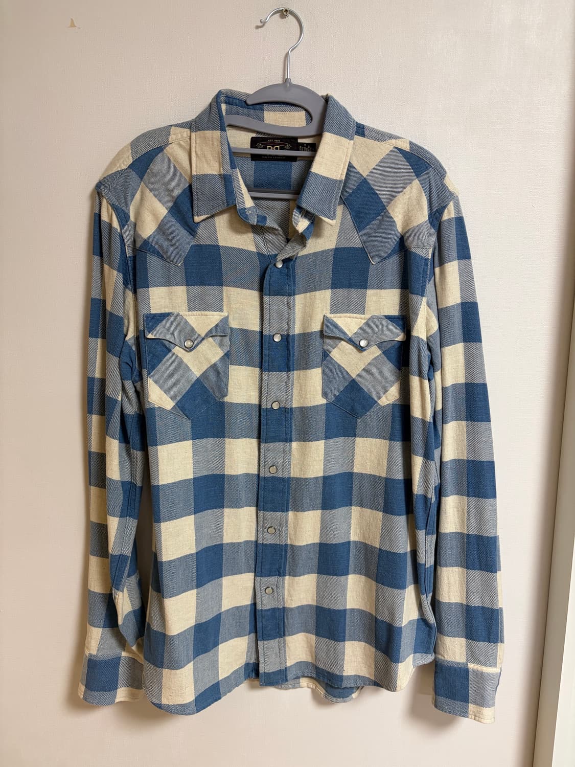 [L] 더블알엘 rrl 버팔로 웨스턴 셔츠 인디고 크림 상품이미지1