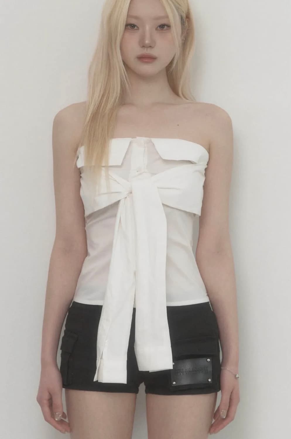 Tie Shirt Tube Top (White) 상품이미지1