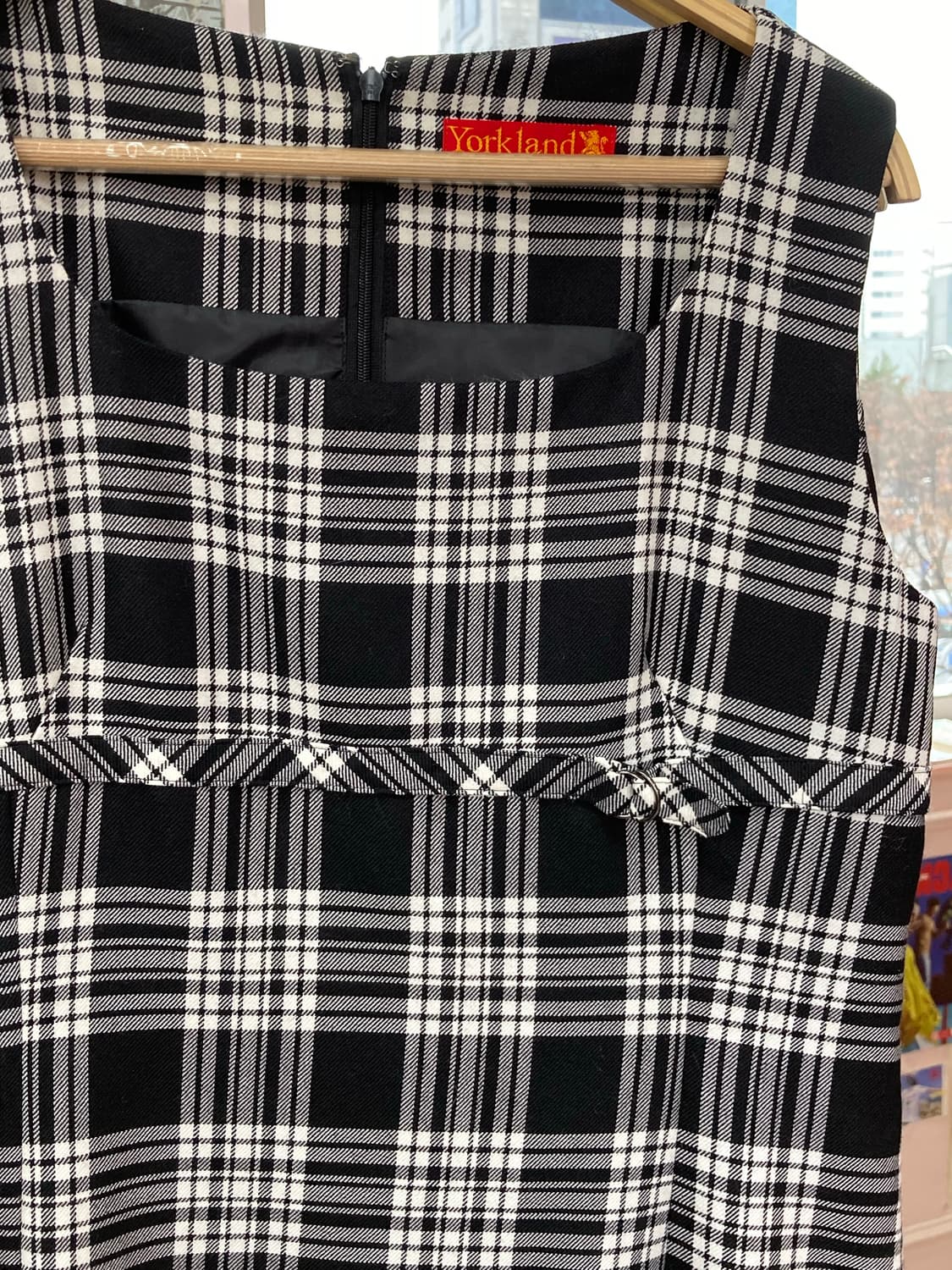 울 100% 체크 슬리브리스 미니 원피스 상품이미지4