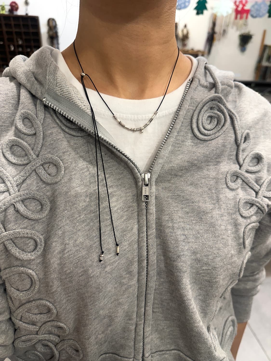 Musta karensilver mix black silk necklac 상품이미지5