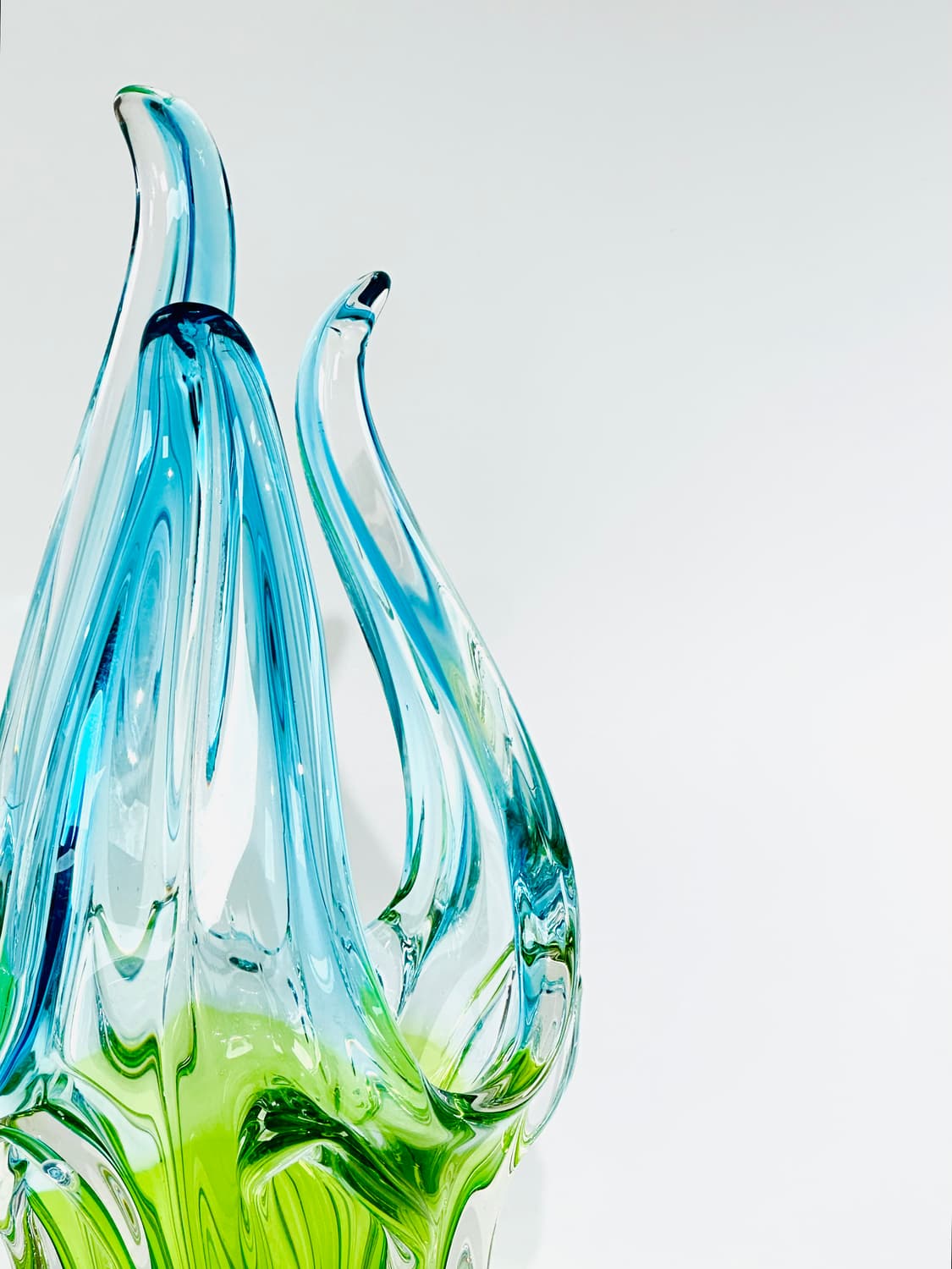 체코 빈티지 아트글라스 블루&그린 화병 오브제 상품이미지3