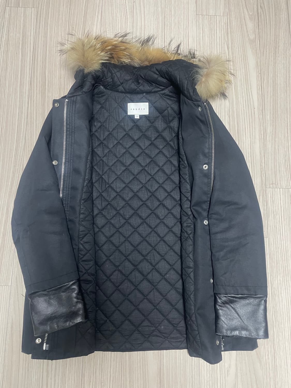 Sandro 블랙 후드 퍼 코트 S 상품이미지2
