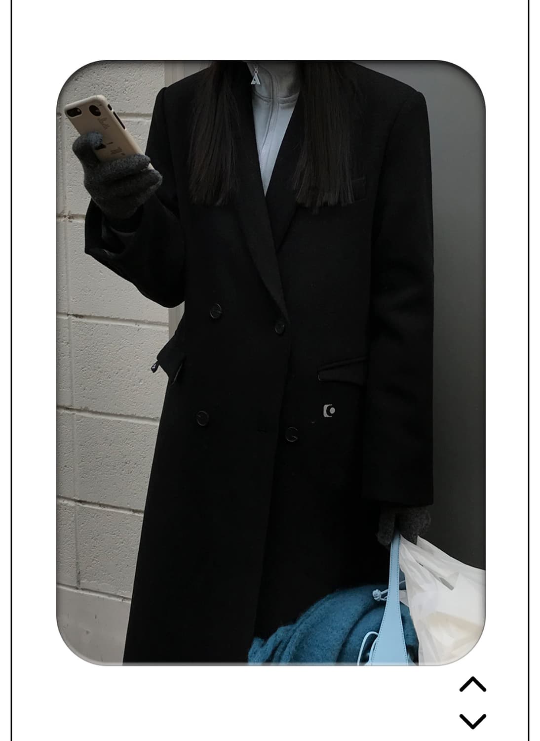 아케 포켓 로고 더블 롱 코트 블랙 상품이미지2