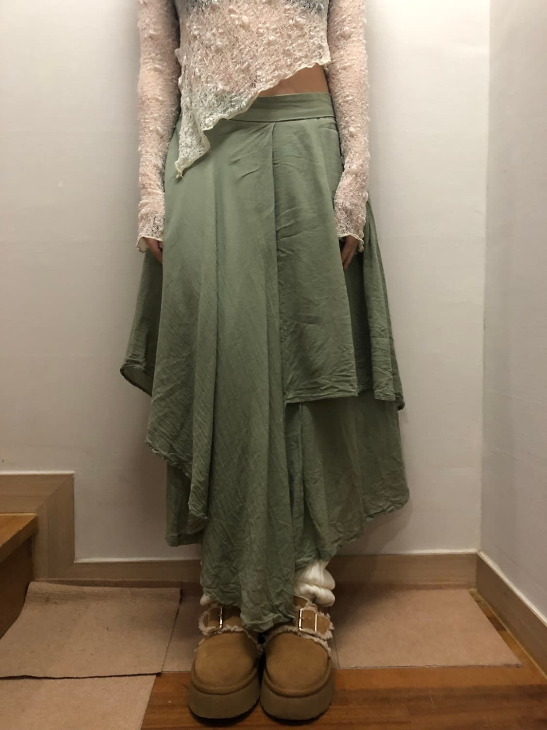 빈티지 라이트 그린 프릴 팬츠 상품이미지3