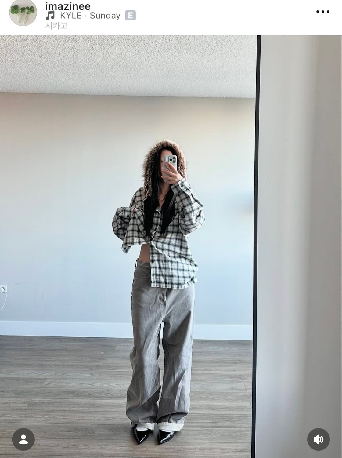 슈프림 퍼 트림 플란넬 후드 셔츠 화이트 플레이드 L사이즈 상품이미지2