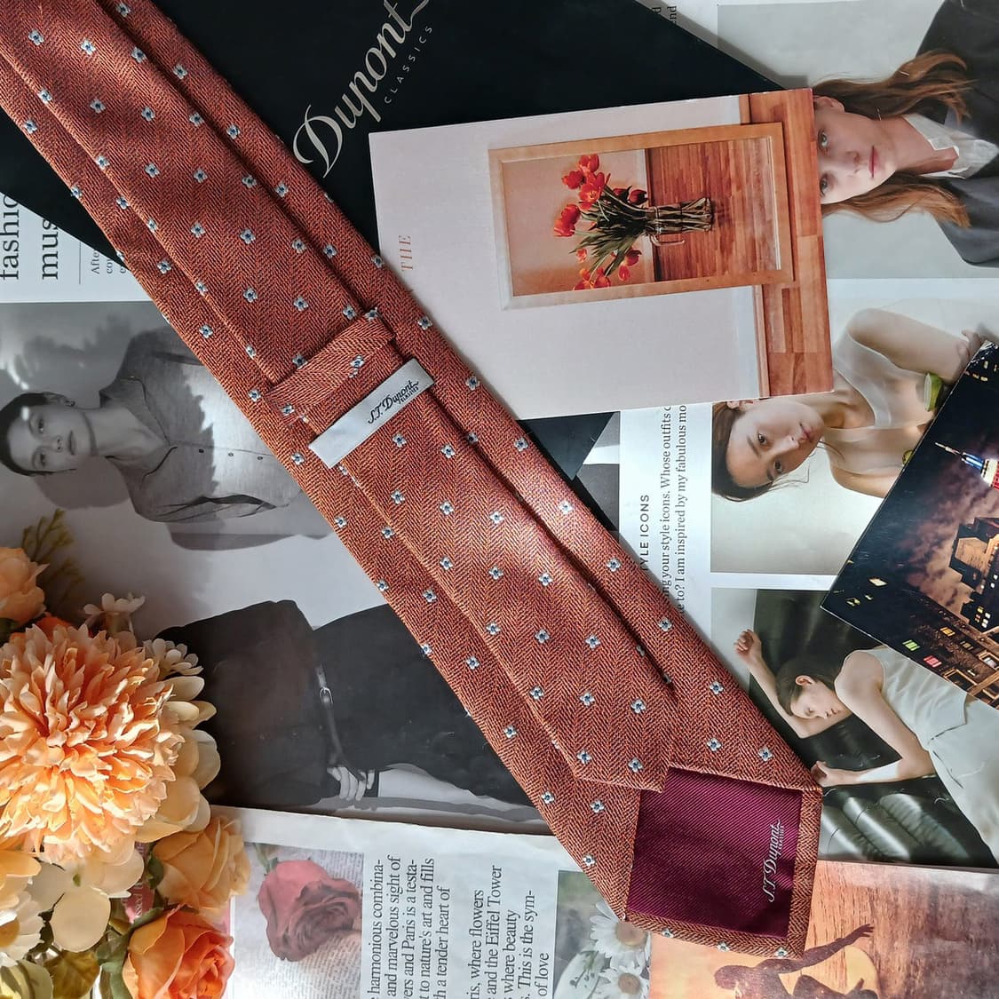 에스티듀퐁 실크 플라워 자수 패턴 넥타이 8cm A+~A등급 A19842 상품이미지6