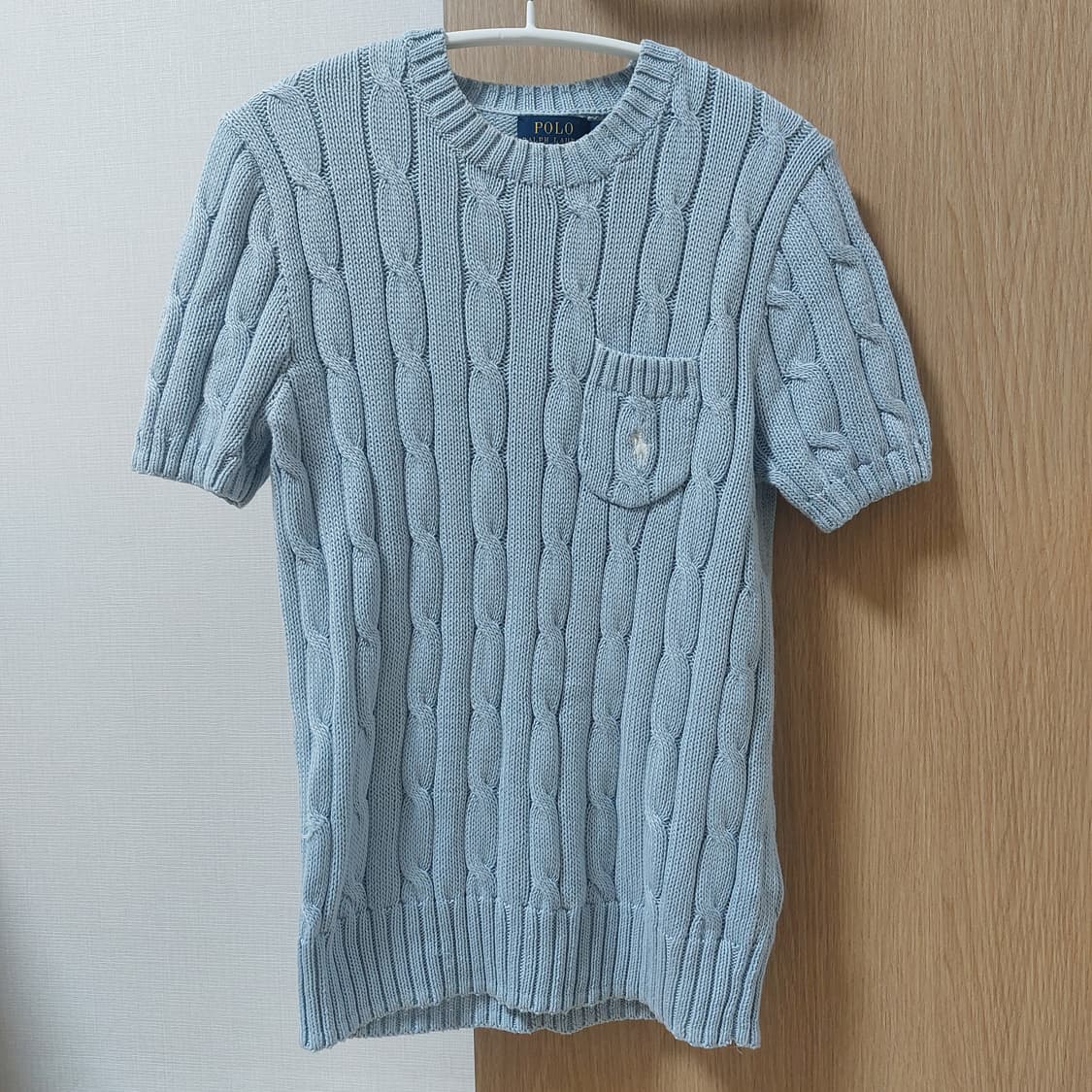 (정품) 폴로 랄프로렌 꽈배기 케이블 반팔 니트 스카이블루 하늘색 상품이미지2
