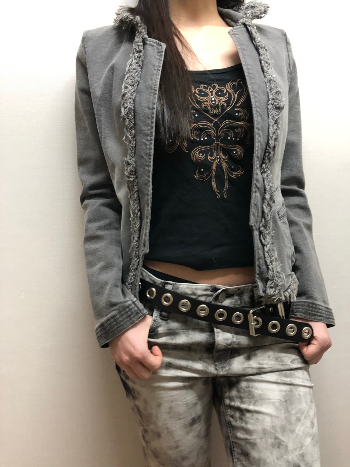 빈티지 그레이 데님 프린지 자켓 상품이미지3