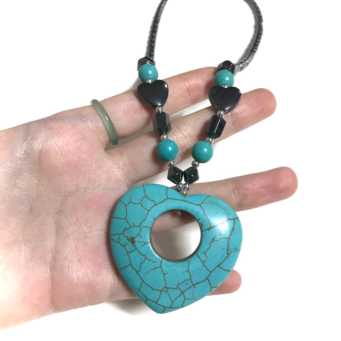 일본 빈티지 민트 터키석 하트 헤마타이트 목걸이 하구미 모리걸 y2k 상품이미지2