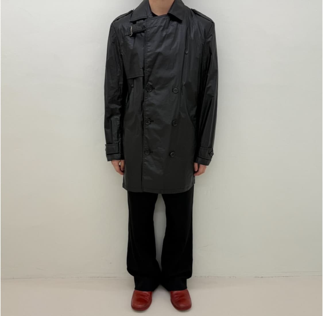크리스 반 아쉐 더블 카라 페이크 레더 트렌치 코트 상품이미지2