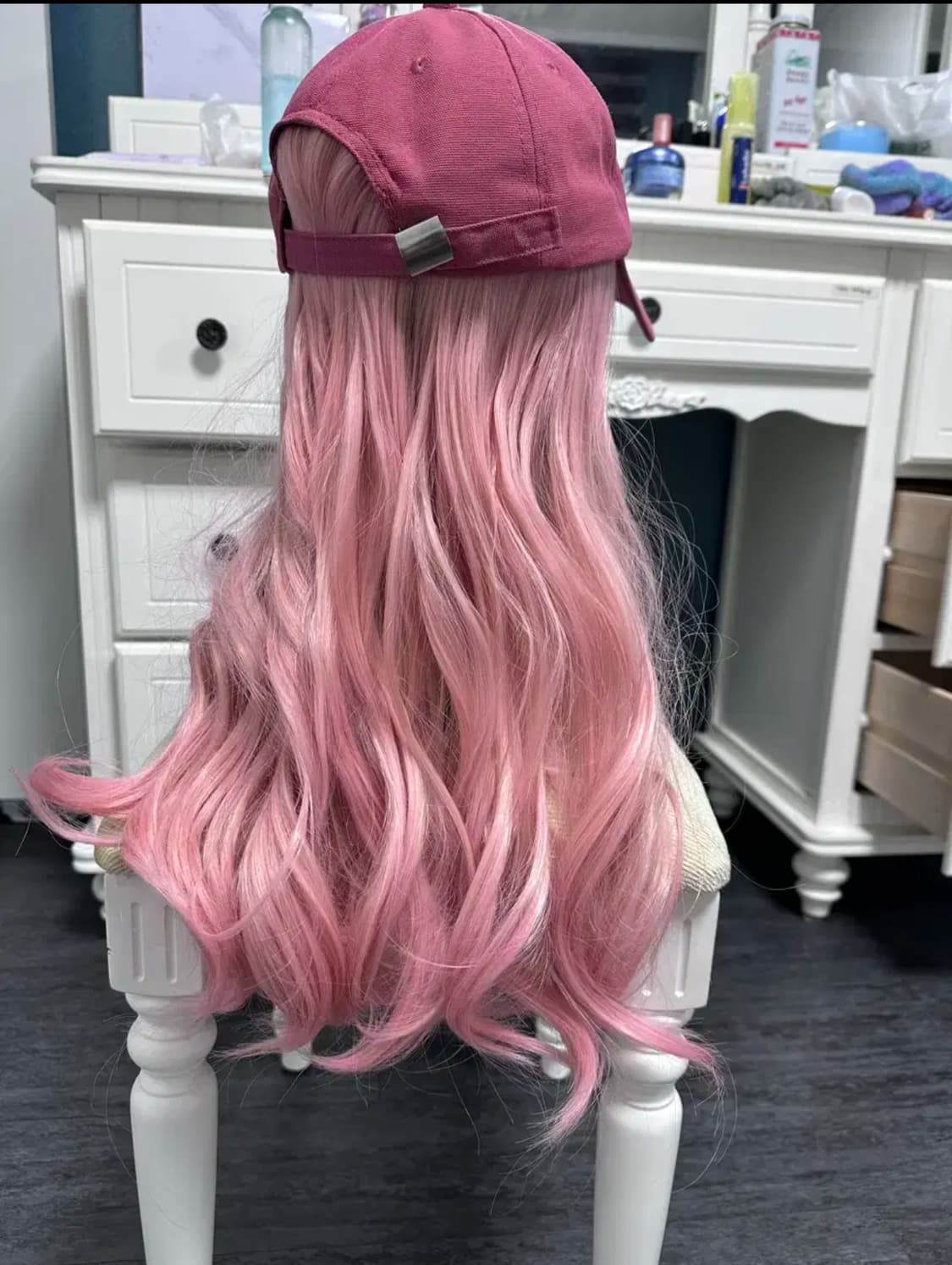 핑크 롱웨이브 일체형 모자가발 상품이미지4