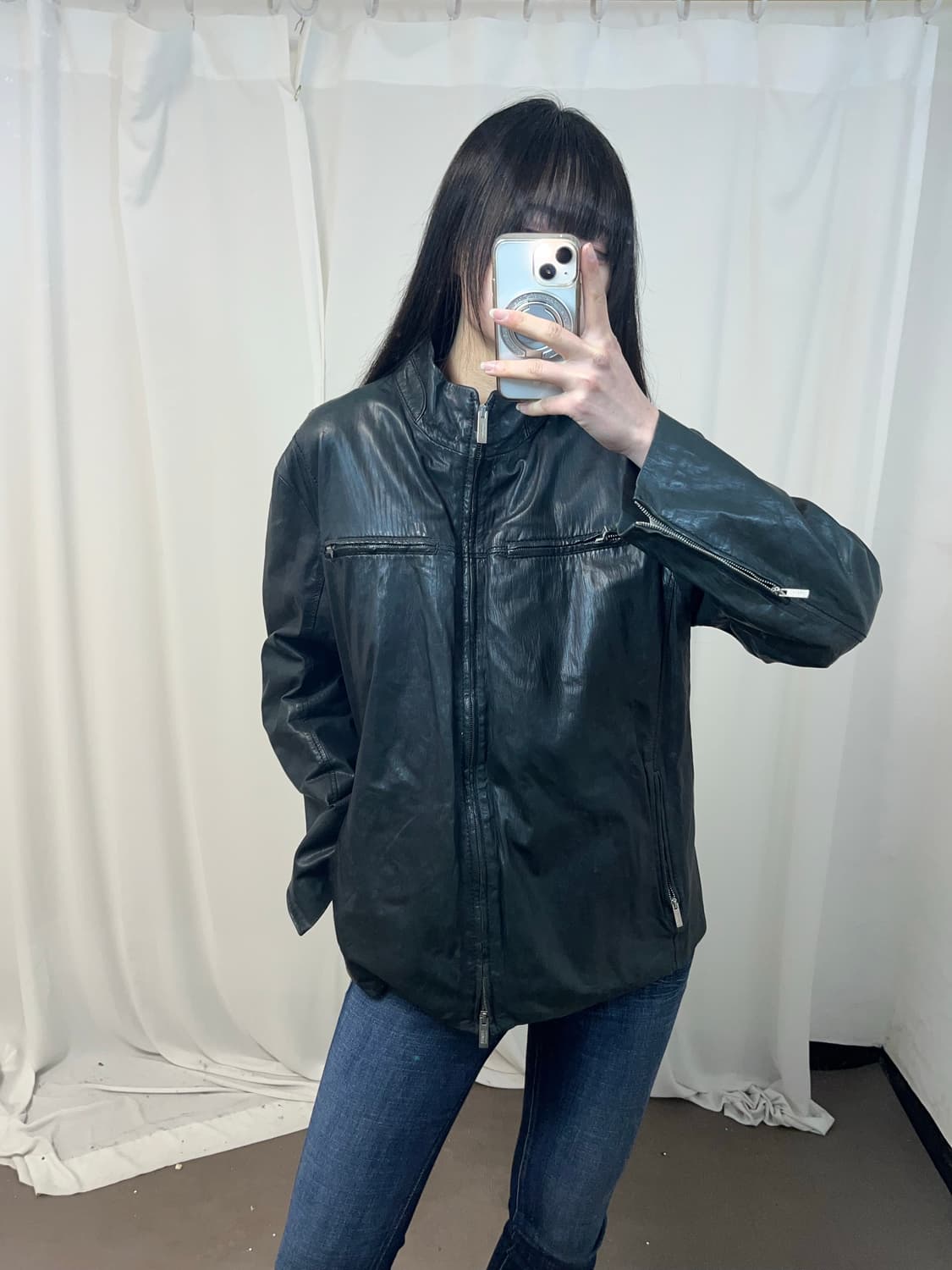 Armani 다크 카키 레더 자켓 상품이미지6