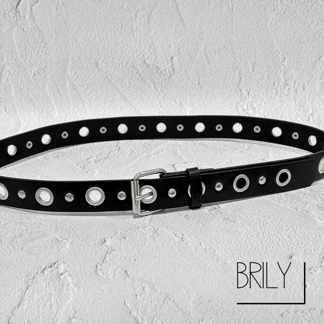 [Unisex] ANDY2 아일렛 티니 스터드 가죽 벨트 블랙 상품이미지2