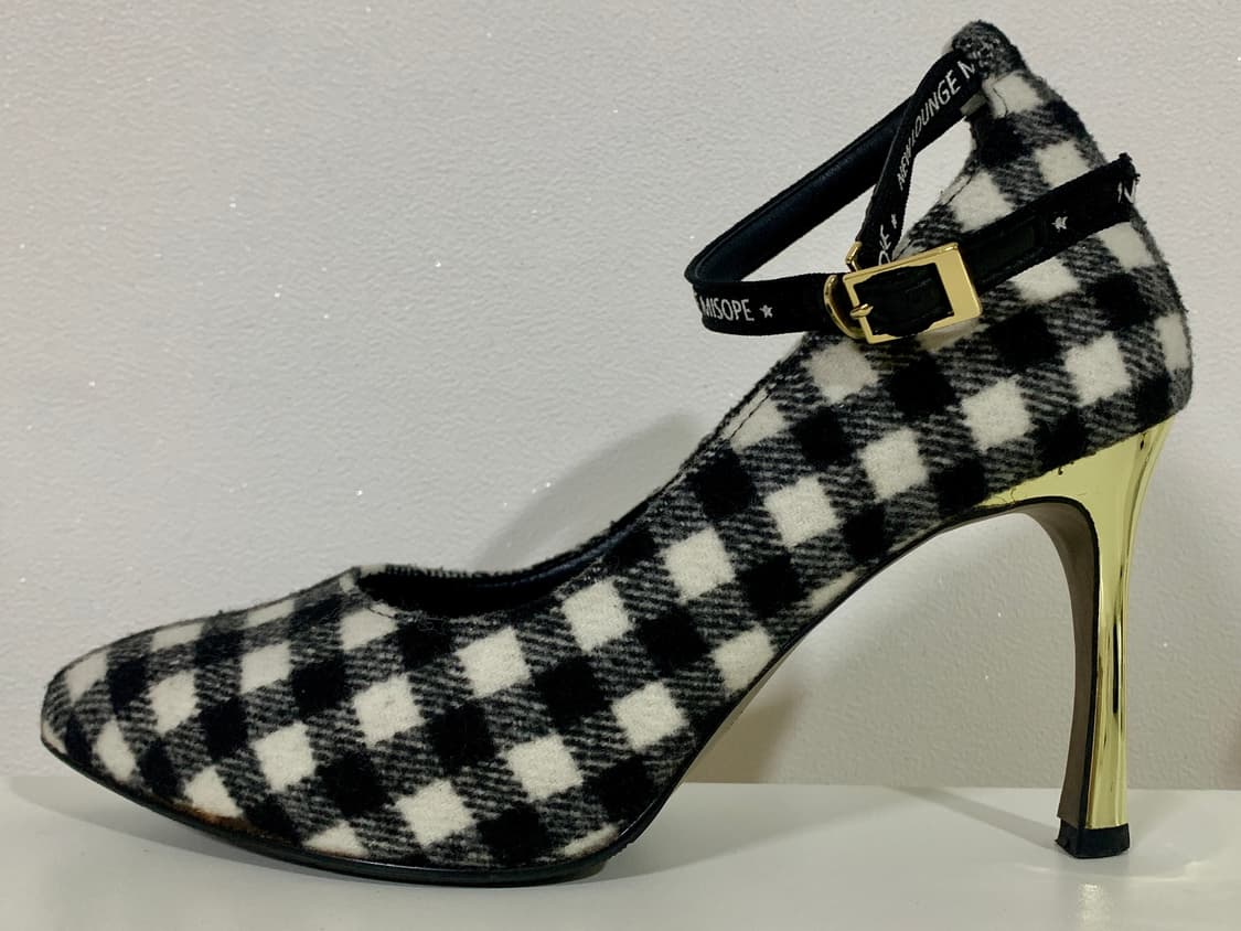 미소페 MISOPE 블랙앤화이트 체크 하이힐 퍼 장식 펌프스 슈즈 구두  상품이미지5