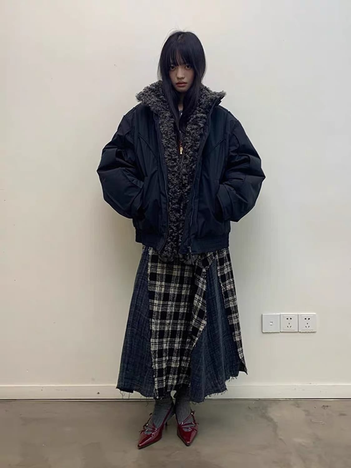 체크 프린지 롱 스커트 상품이미지4