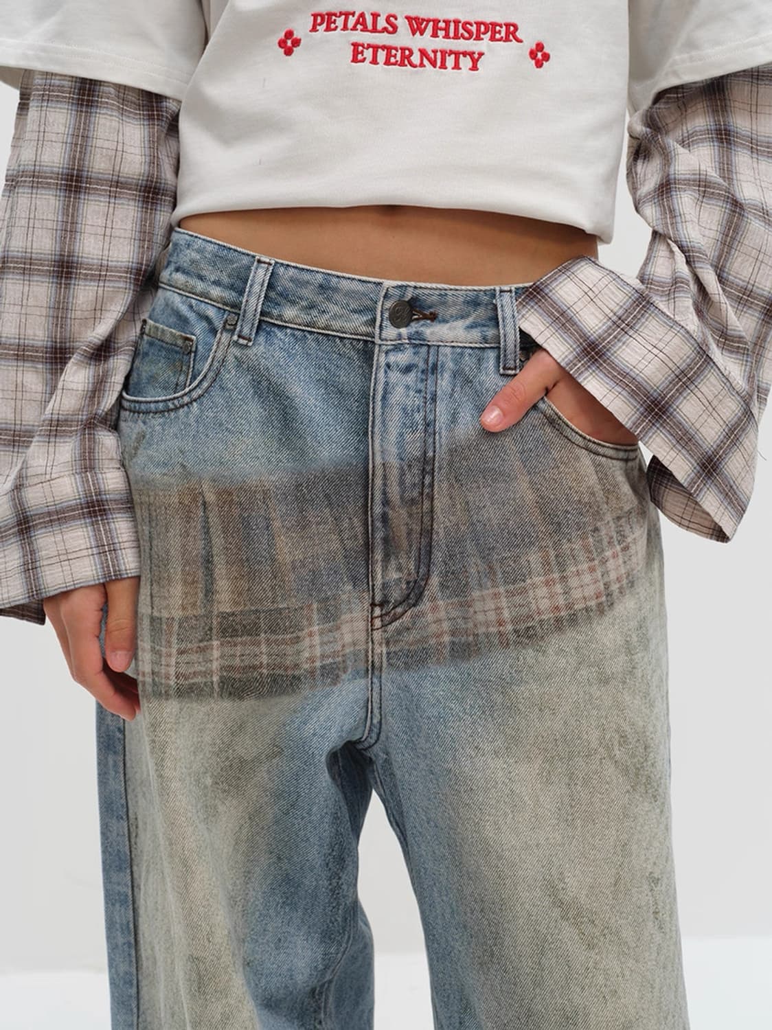 SQUARE CIRCLE 체크 프린트 데님 팬츠 상품이미지3