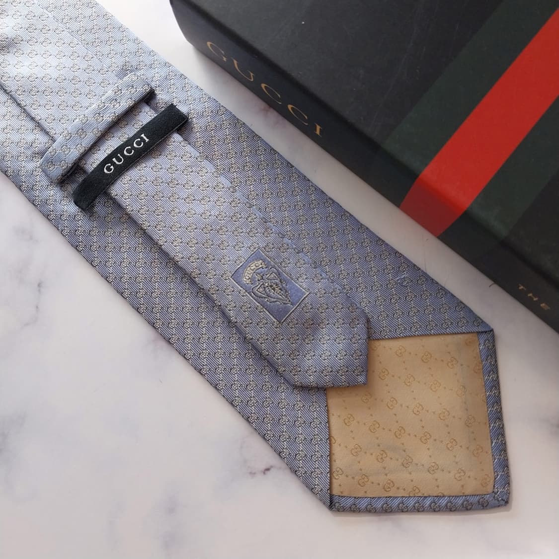구찌 실크 라이트 블루 GG 자카드 넥타이 9.7cm B등급 K1379
 상품이미지9