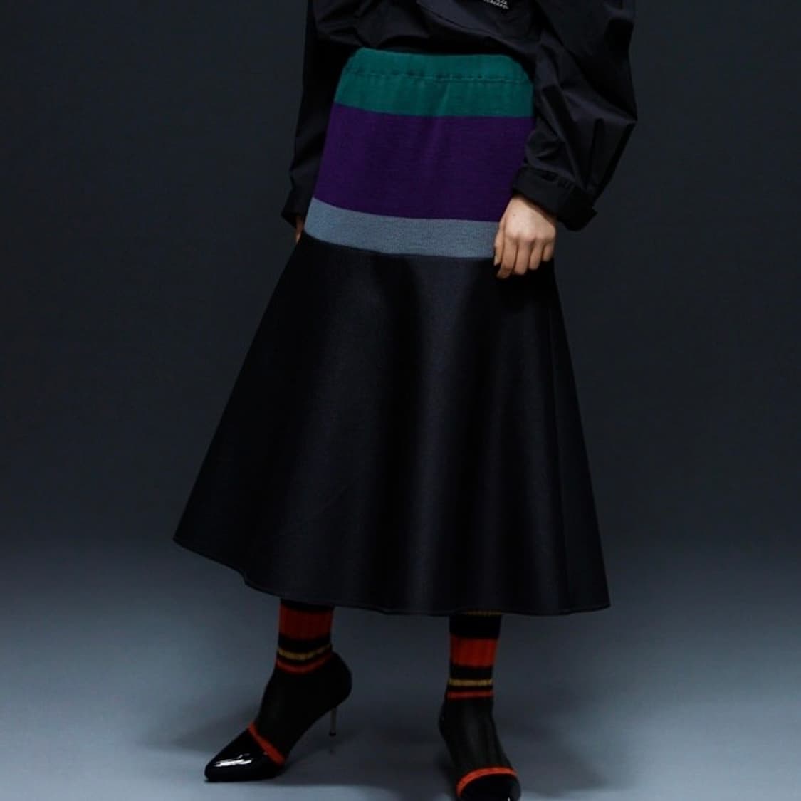 1 KOLOR 컬러 니트 컬러 블록 밴딩 롱스커트 치마 상품이미지1