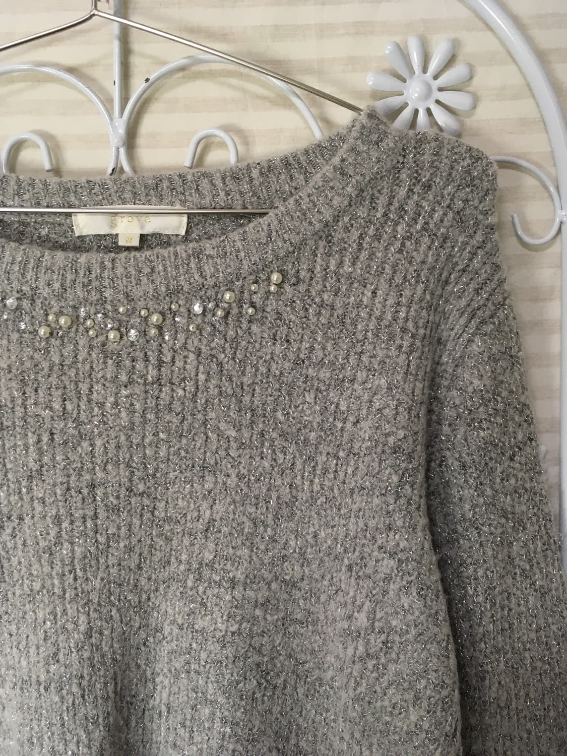 빈티지 그레이 펄 진주 니트 y2k 스트릿 갸루 펑키 일본빈티지680 상품이미지3
