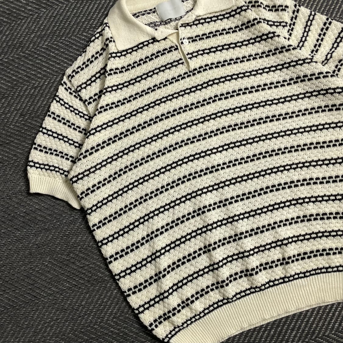 Gentlecover 스트라이프 패턴 오픈 카라 니트 반팔o 4792 상품이미지3