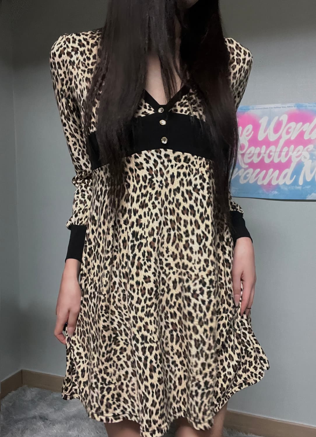 갸루 호피 레오파드 실크 원피스 상품이미지2