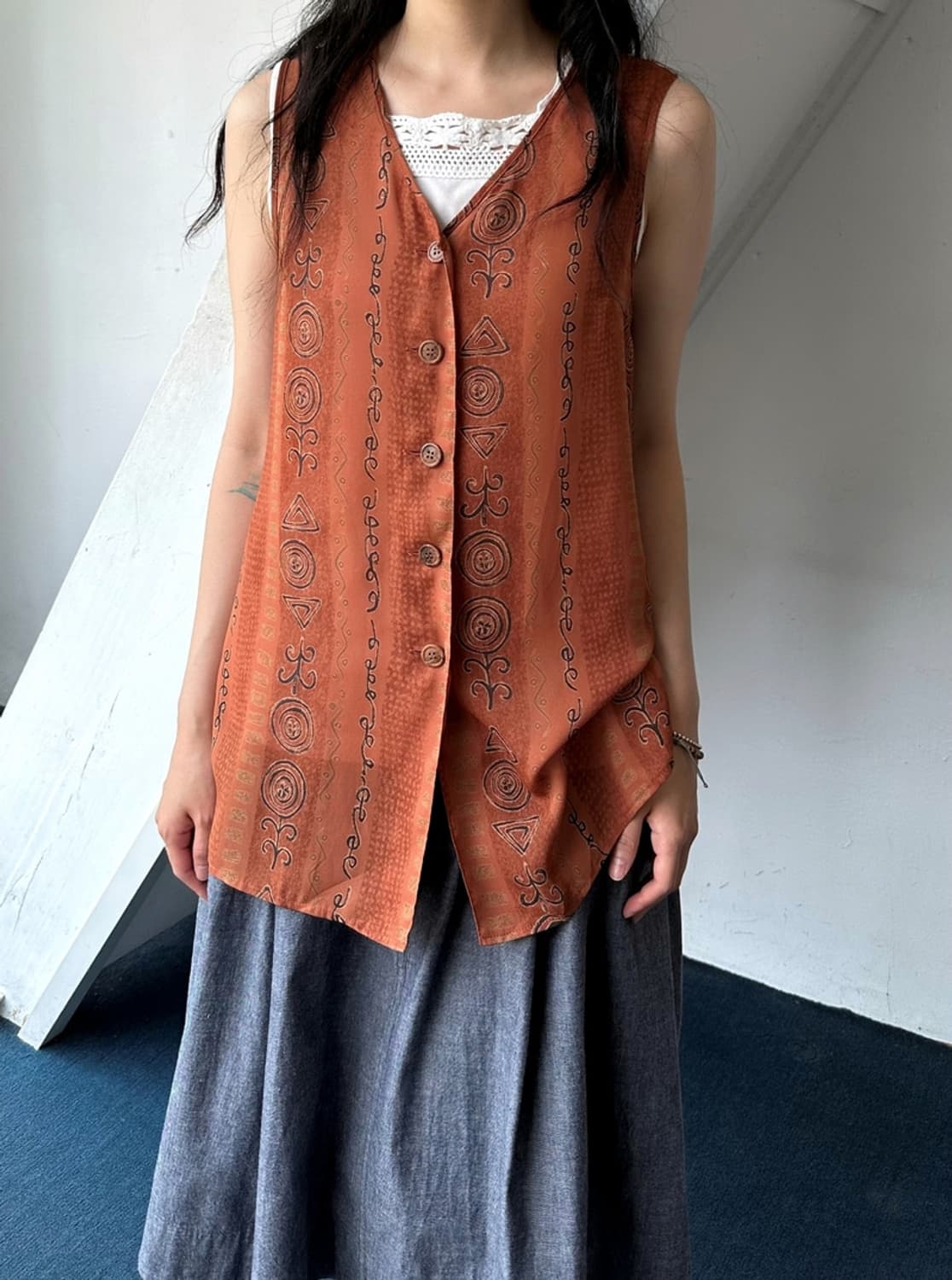 Vintage patterned 2way sheer sleeveless  상품이미지8