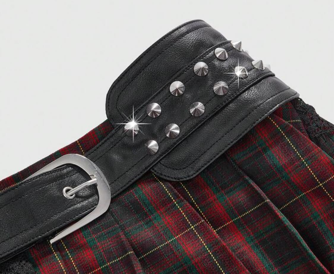 펑크 레이스 체크 벨트 스커트 레드 블랙  상품이미지3