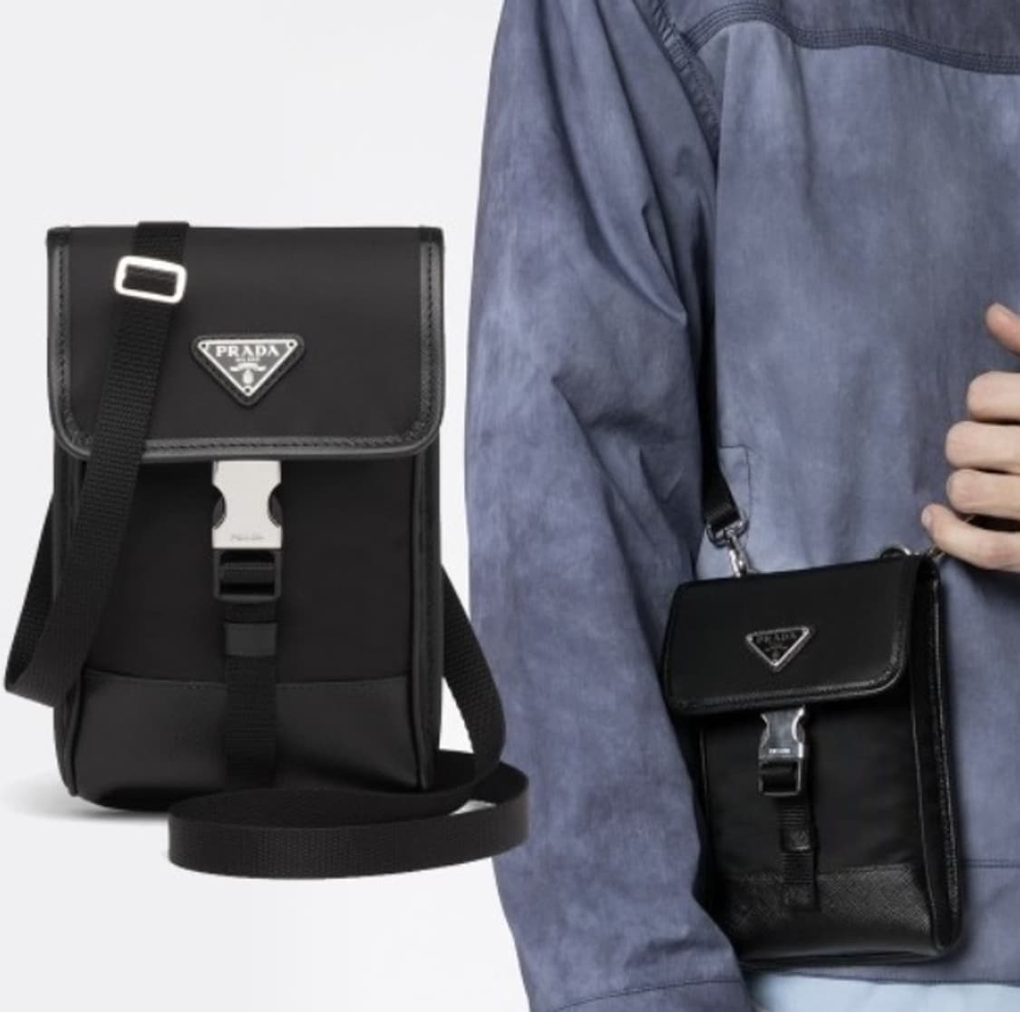 프라다 사피아노 리나일론 스트랩 폰 케이스백 블랙 상품이미지8