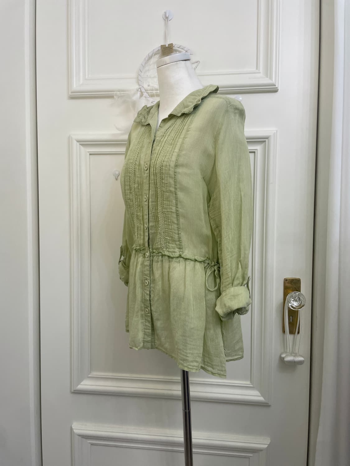 olive stripe side string long blouse 상품이미지2