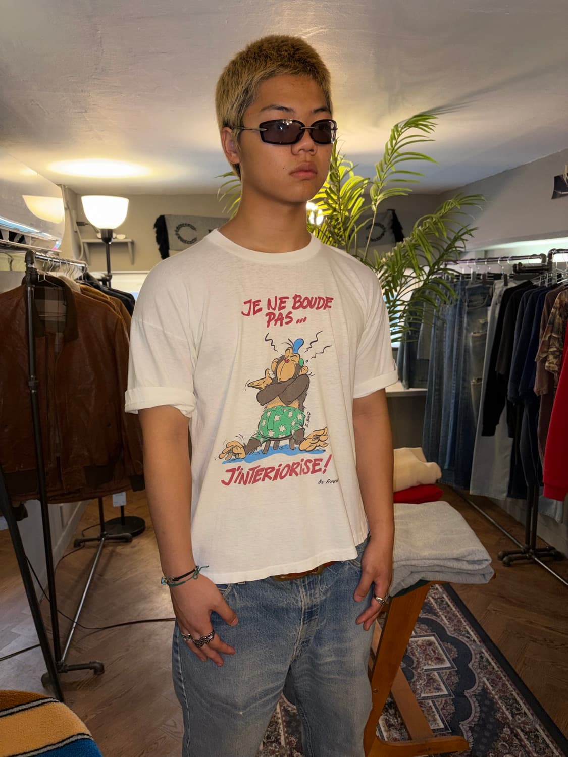 90‘s France humor cartoon print T-shirt  상품이미지2