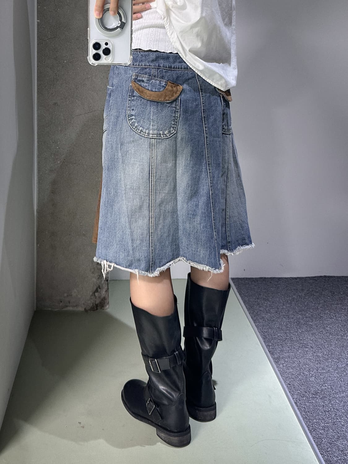 denim/suede midi skirt 상품이미지3