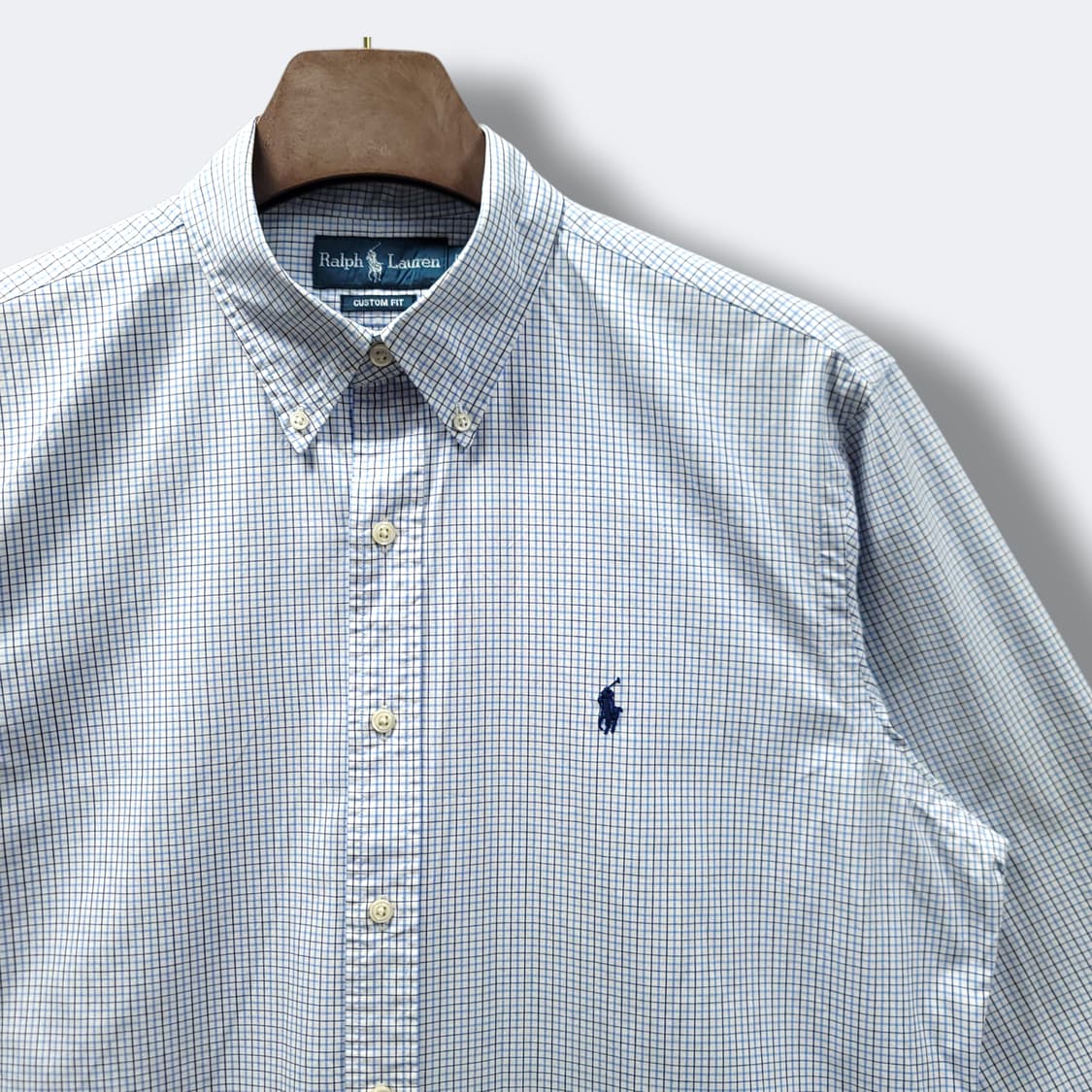 [L-XL] 폴로 화이트 블루 체크 커스텀 핏 긴팔 코튼셔츠 상품이미지4