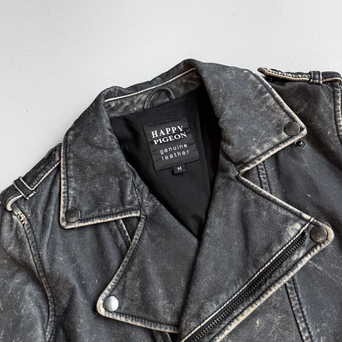 리얼레더 90s 사선 라이더 바이커 빈티지 가죽 자켓 상품이미지5