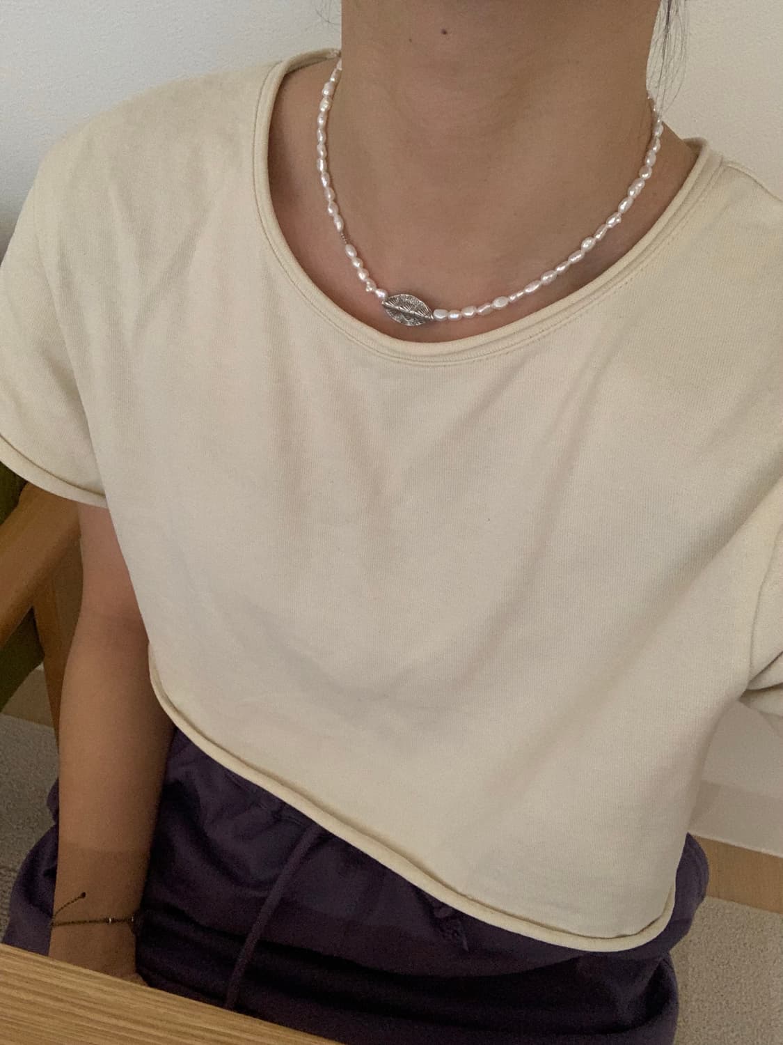 pearl necklace with karen silver leaf 상품이미지4