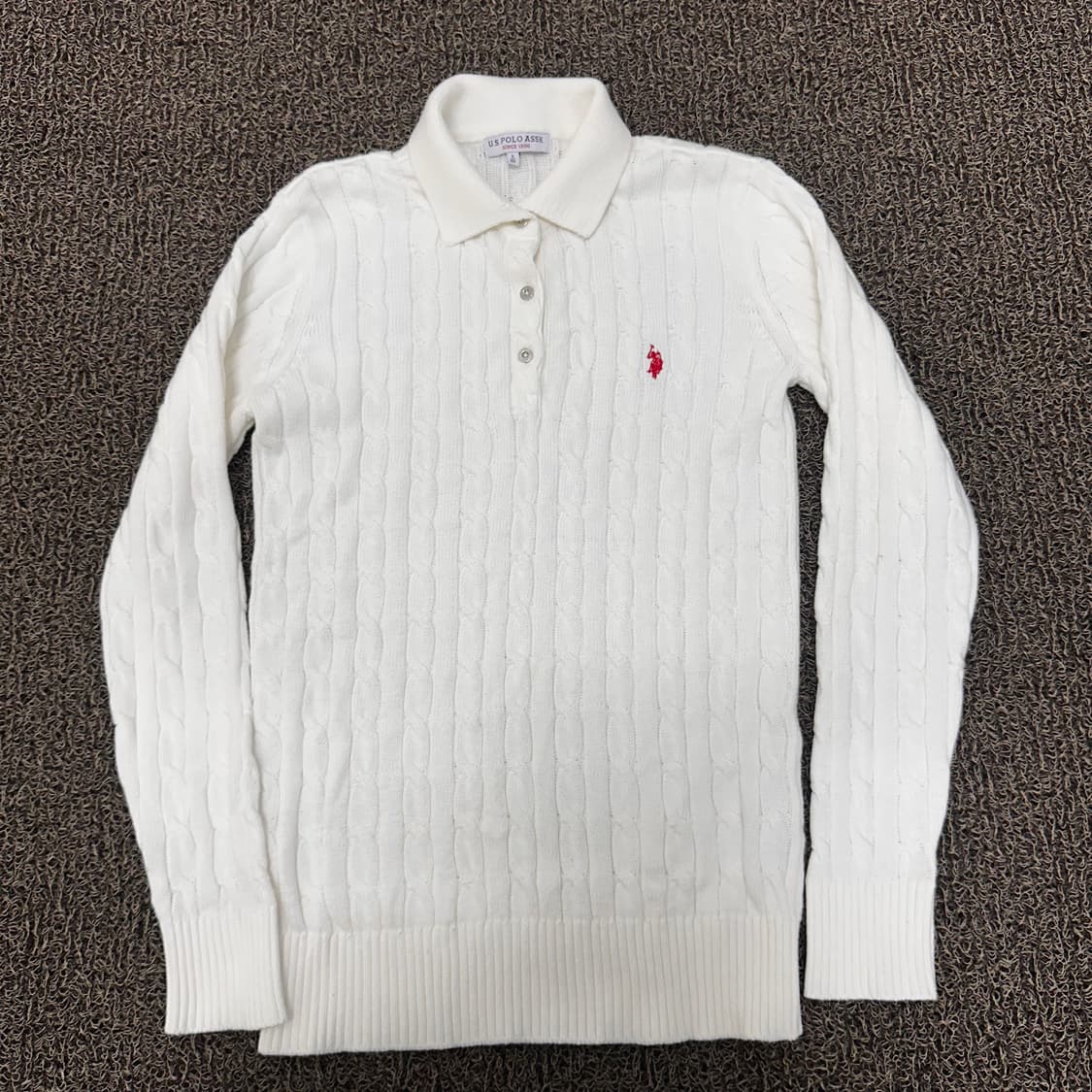 POLO ASSN 폴로 아싼 여성 케이블 꽈배기 니트 화이트 90(S) 상품이미지1