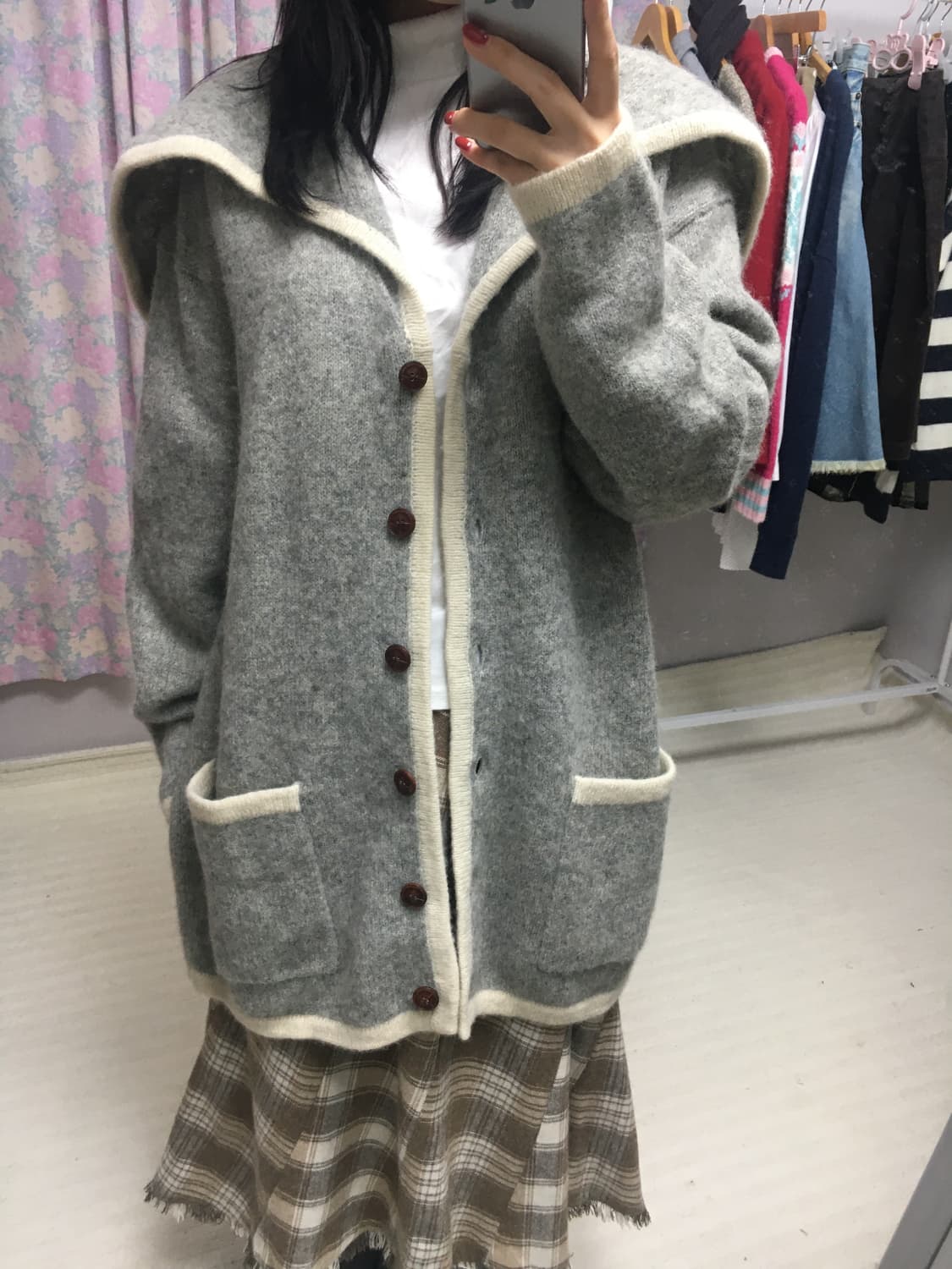 그레이 울 세일러 카라 가디건 상품이미지5