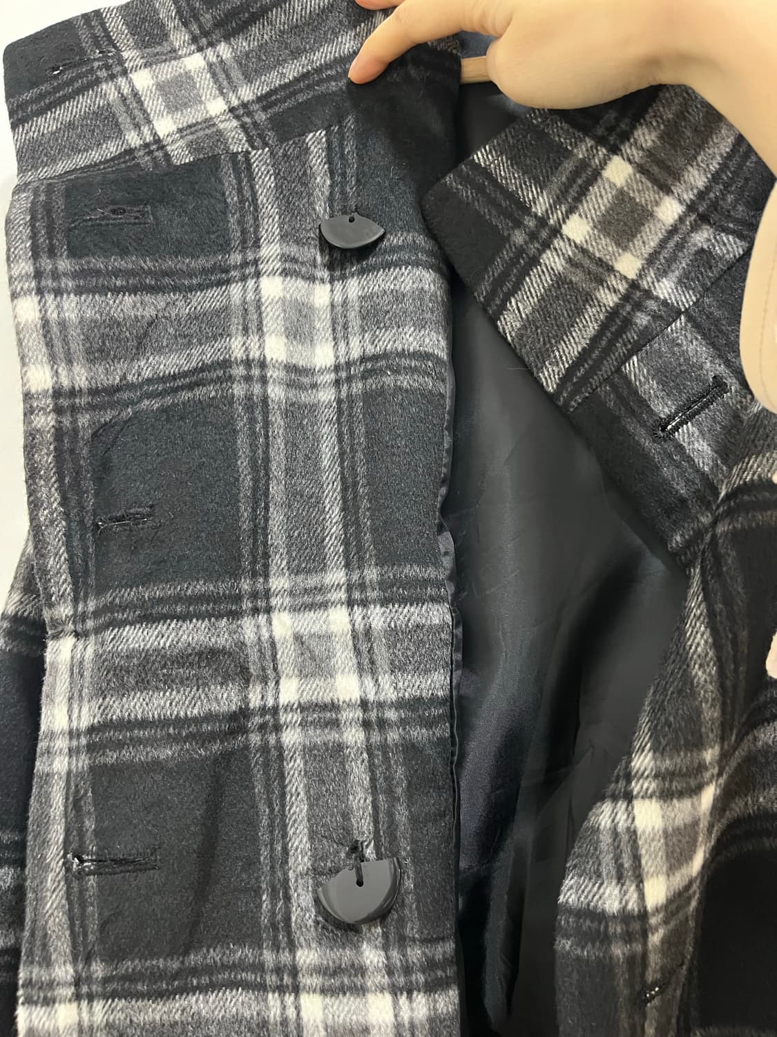 일본 빈티지 FOVL 락펑크 체크 더블버튼 미디 코트 상품이미지9