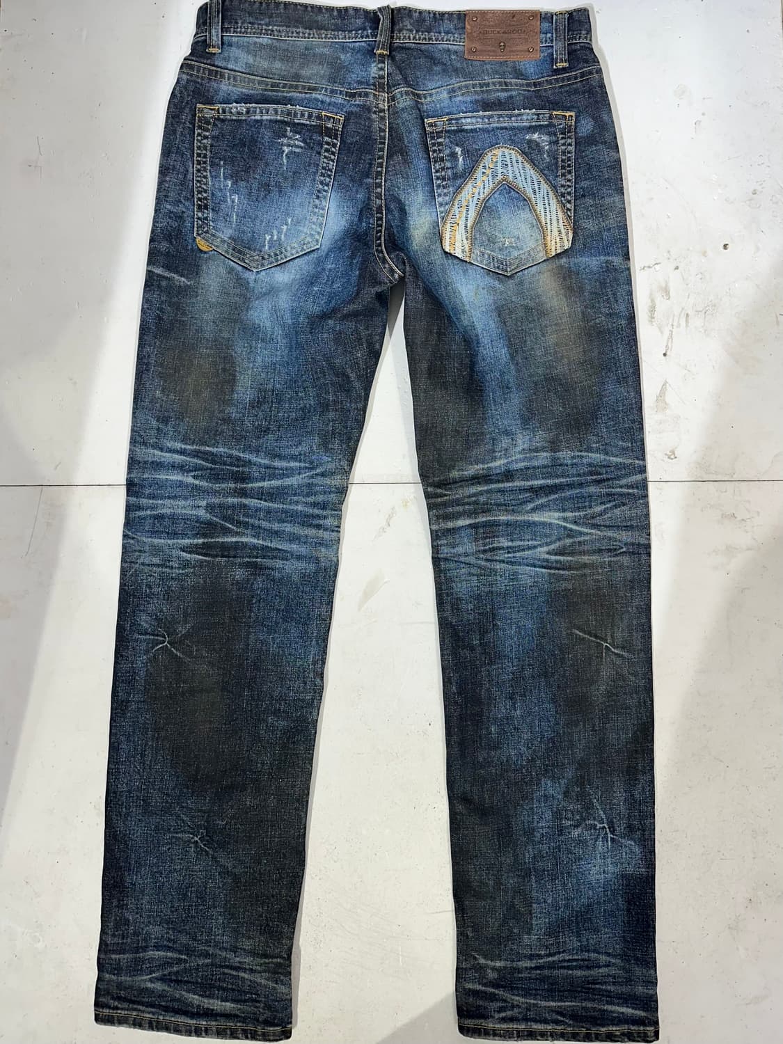 버커루 진청 힙합 워싱 올드스쿨 와이드 데님 팬츠 자수 청바지  상품이미지5