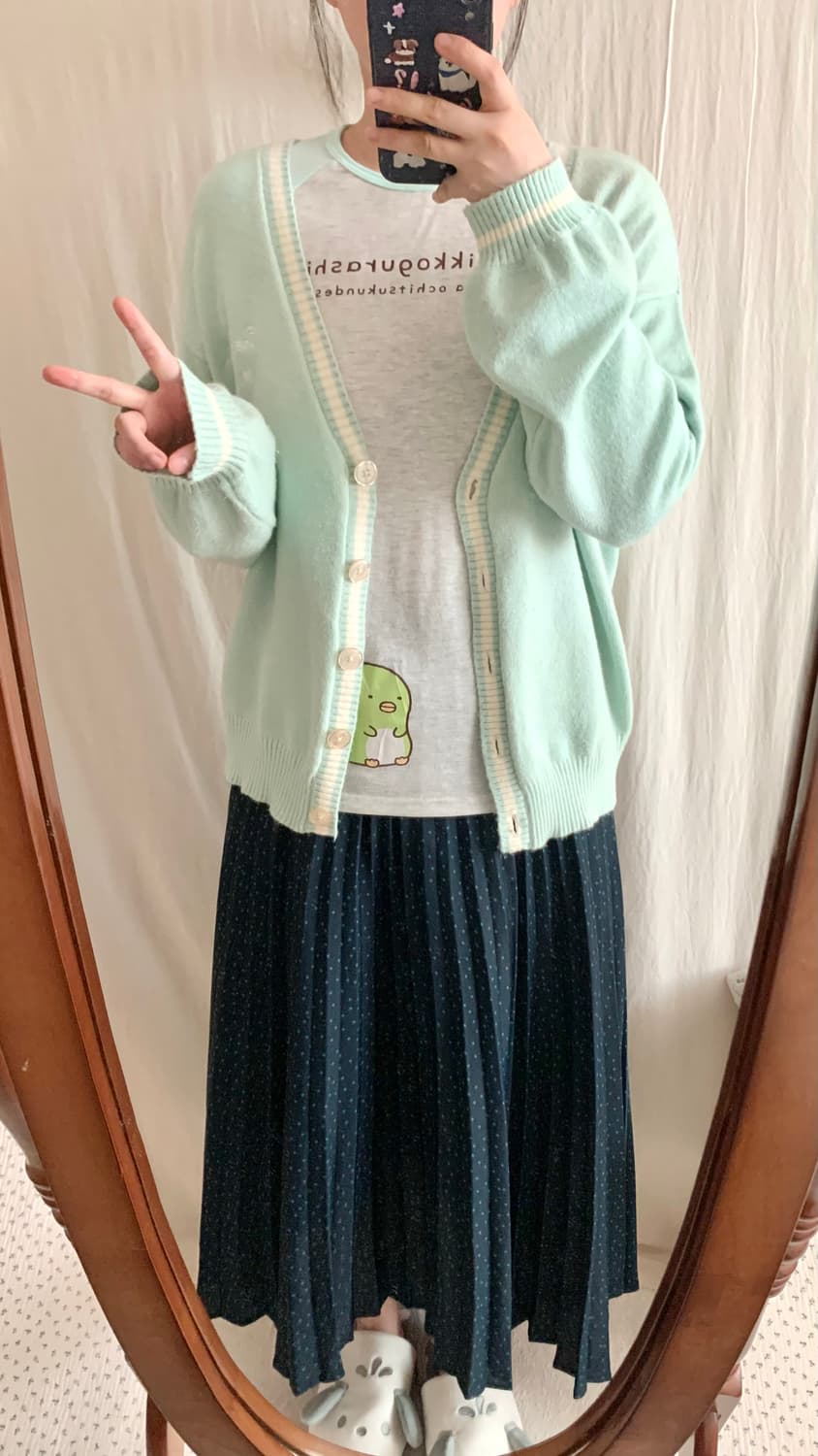 네이비그린 잔도트 플리츠 스커트 상품이미지4