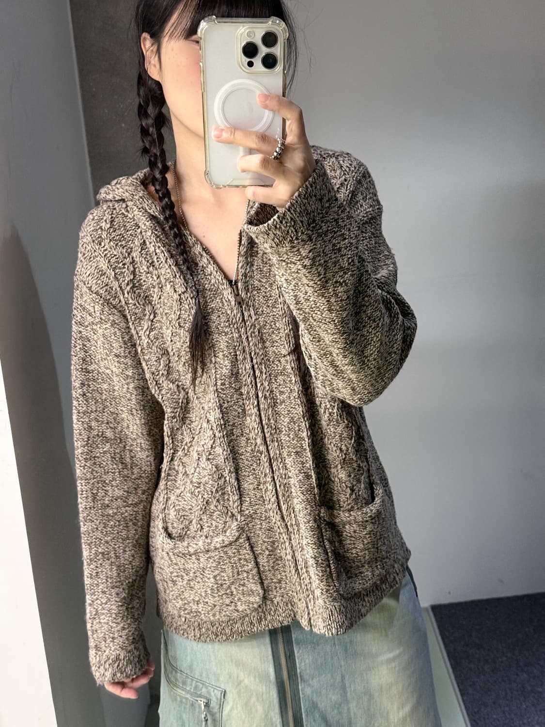 brown cable hd knit zip up 상품이미지1