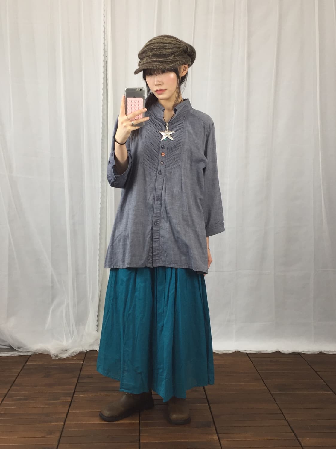 JPN Denim Pintuck Button Detail Shirt 상품이미지2