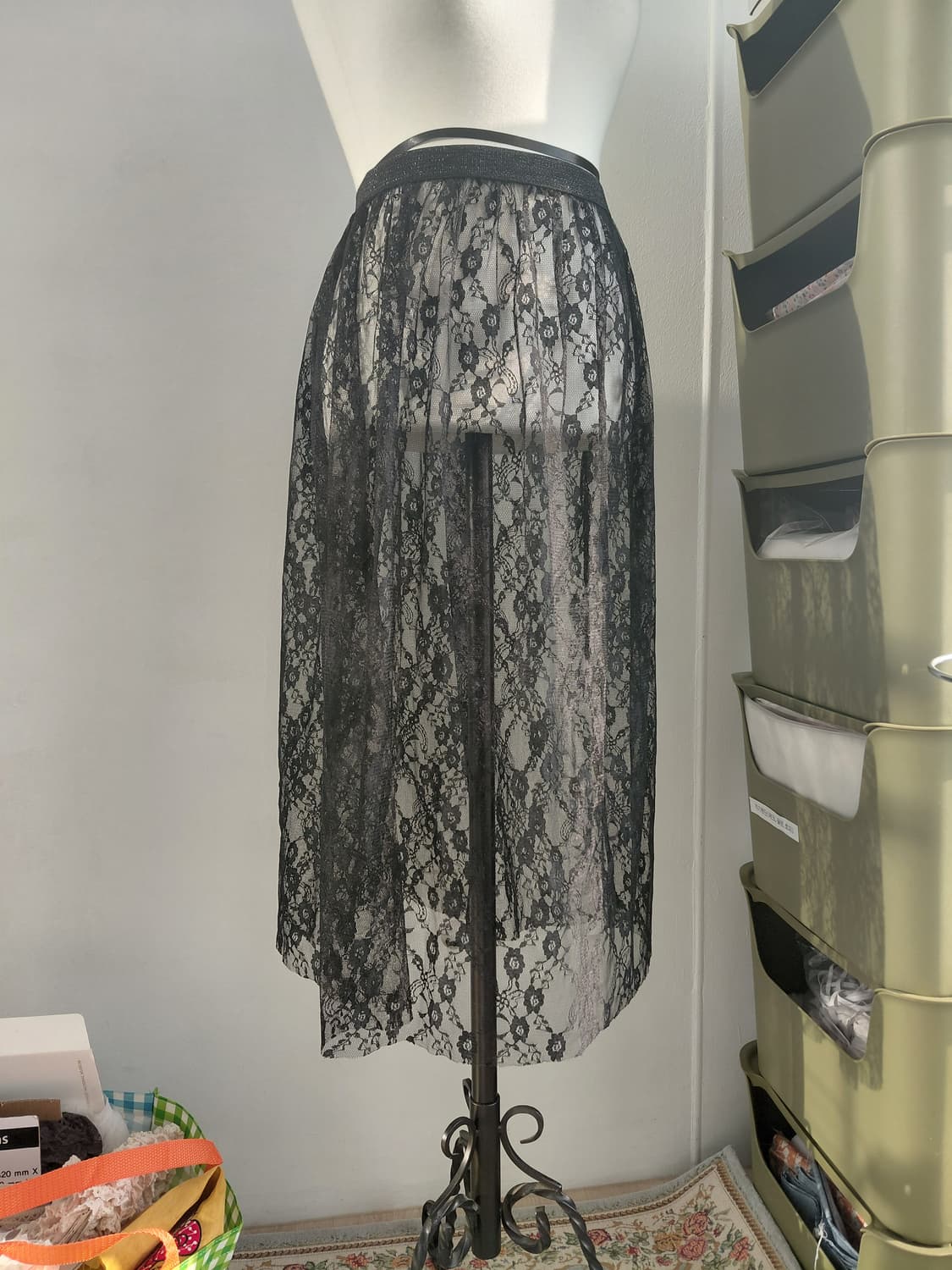 [빈티지] 블랙 레이스 롱 스커트 시스루 레이어드스커트 상품이미지1