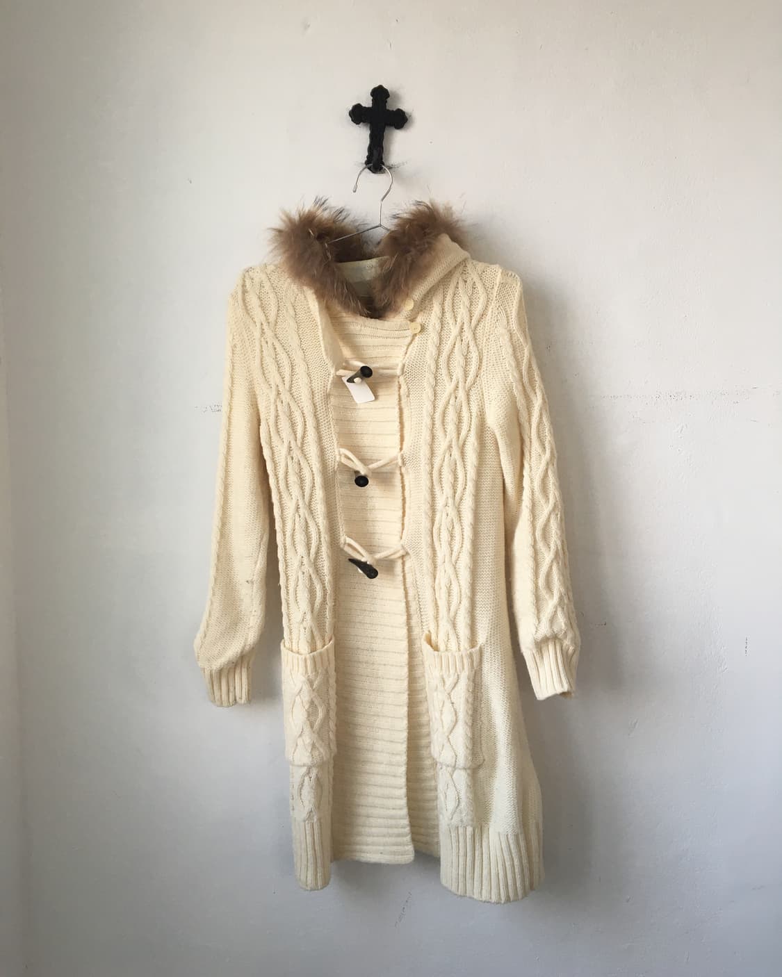 Fur hood duffle button knit cardigan 상품이미지2