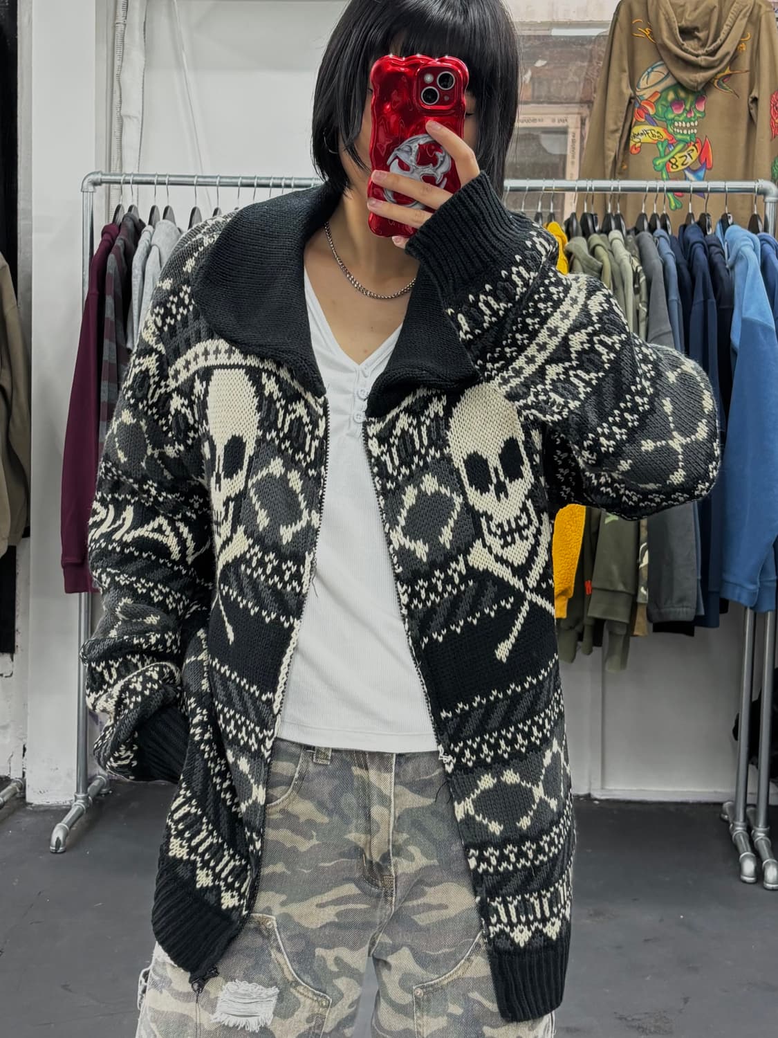 밴슨 레더 스컬 코위찬 니트 집업 상품이미지2