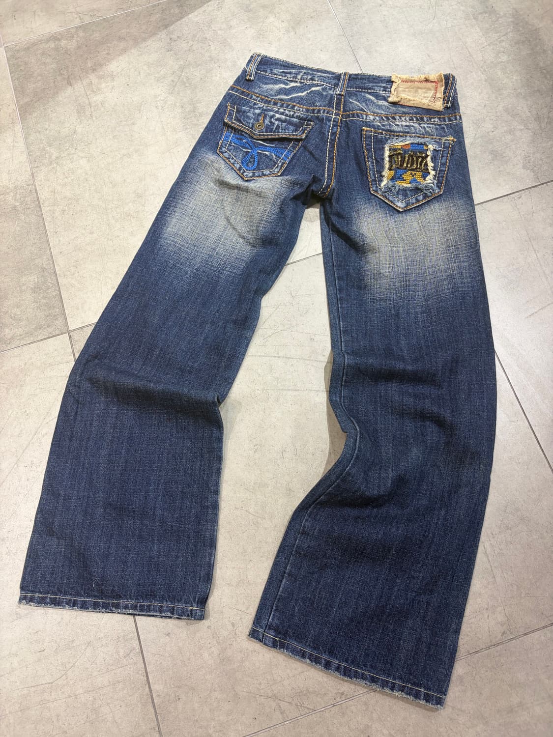 펑크 자수 와이드 데님팬츠 상품이미지2