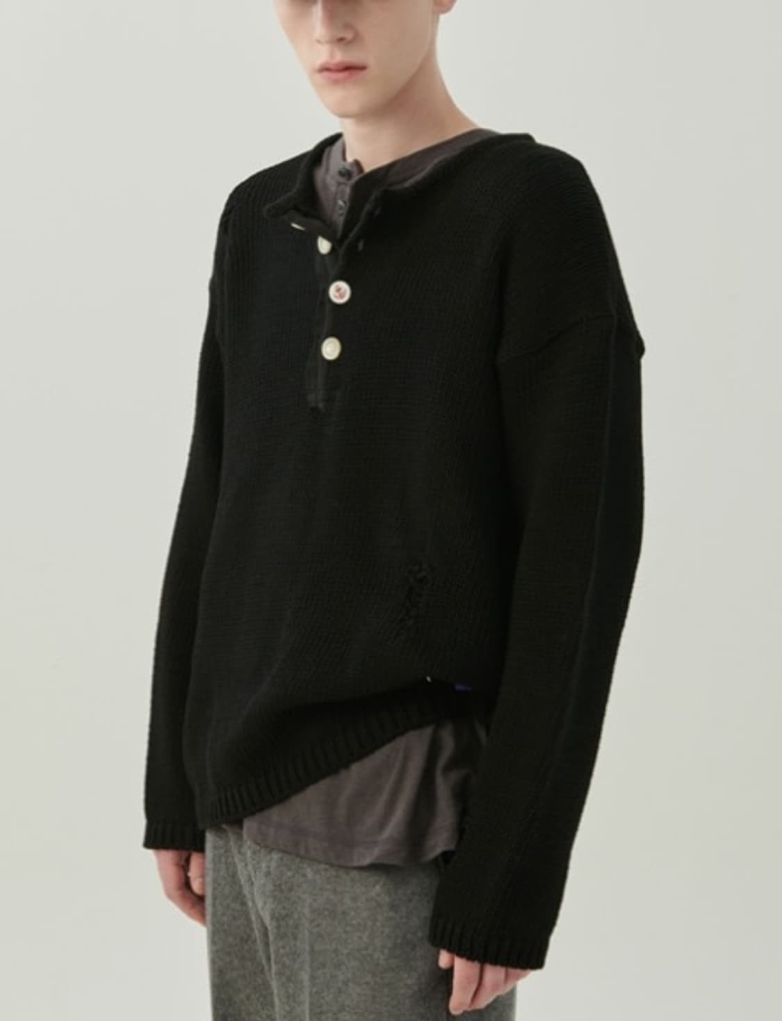 엔 아카이브 (비욘드클로젯) 헤비 웨이트 데미지 헨리넥 니트 L 상품이미지1