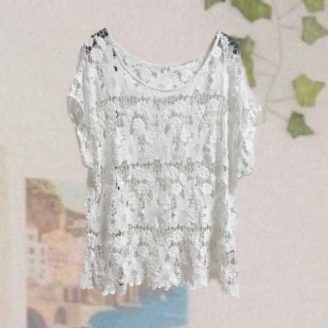 빈티지 플라워 크로셰 반팔 블라우스 니트 슬리브 상품이미지1